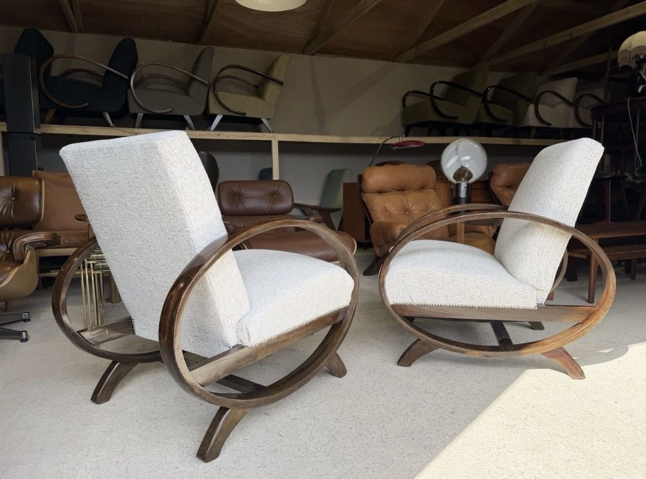 Pair Of Jindrich Halabala Armchairs Art Deco Style photo vintage