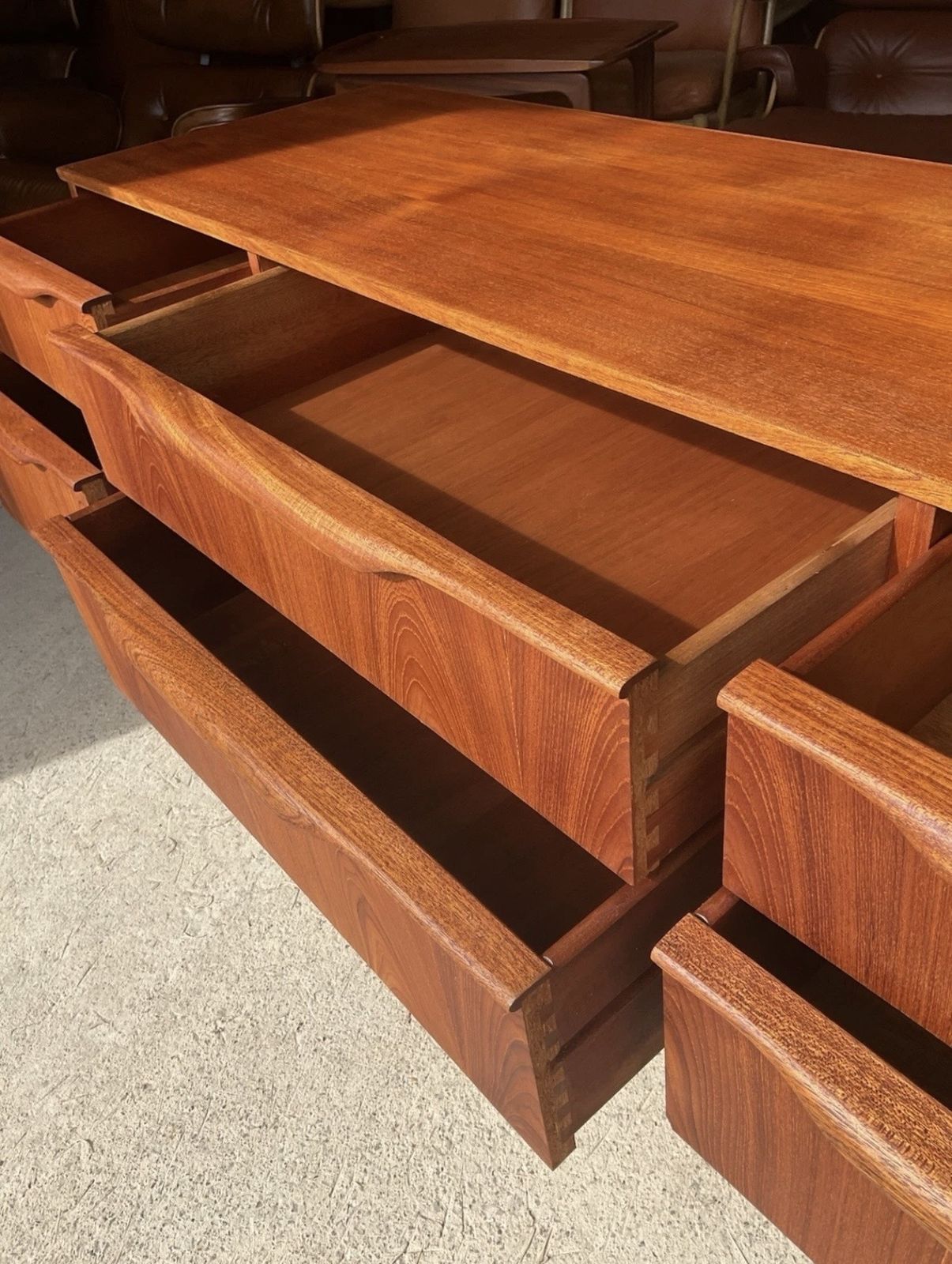 Furniture Mid Century Teak Sideboard With Drawers By Frank Guille For Austinsuite 1960s photo