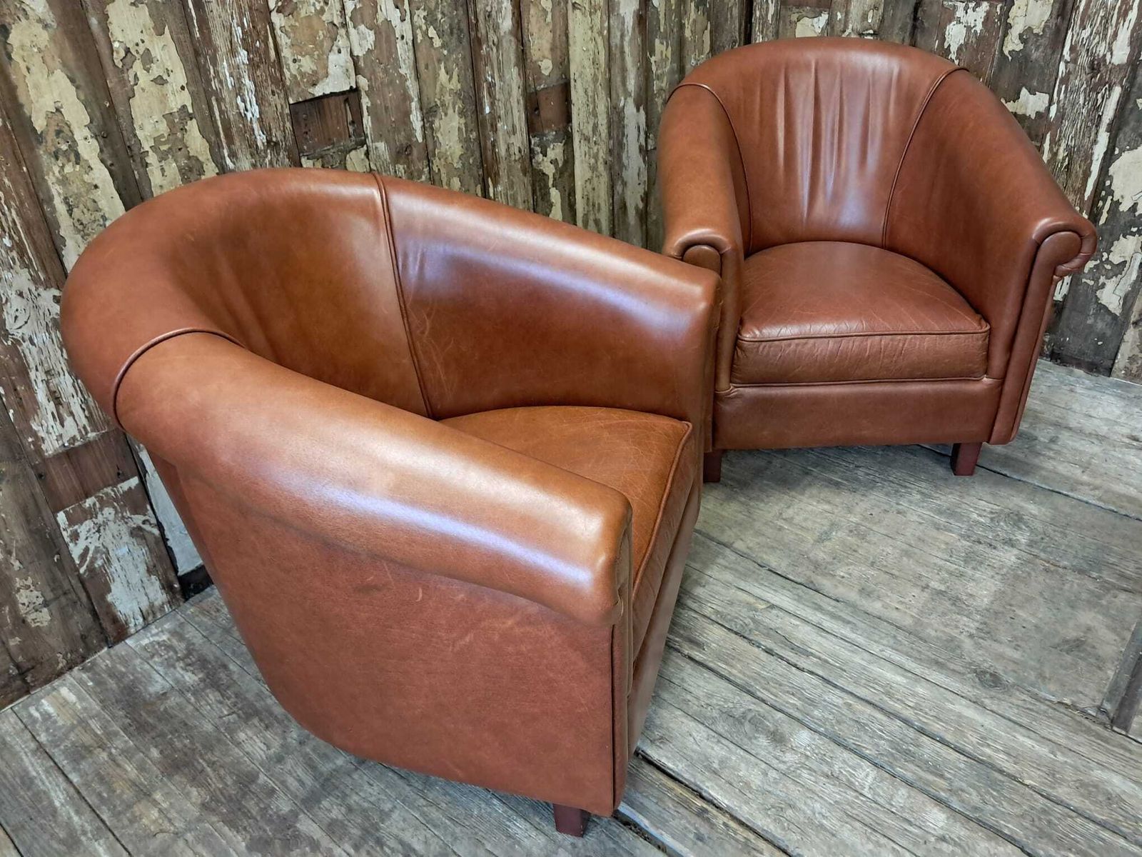 Furniture Pair Of Leather Tub Chairs, 1980s photo