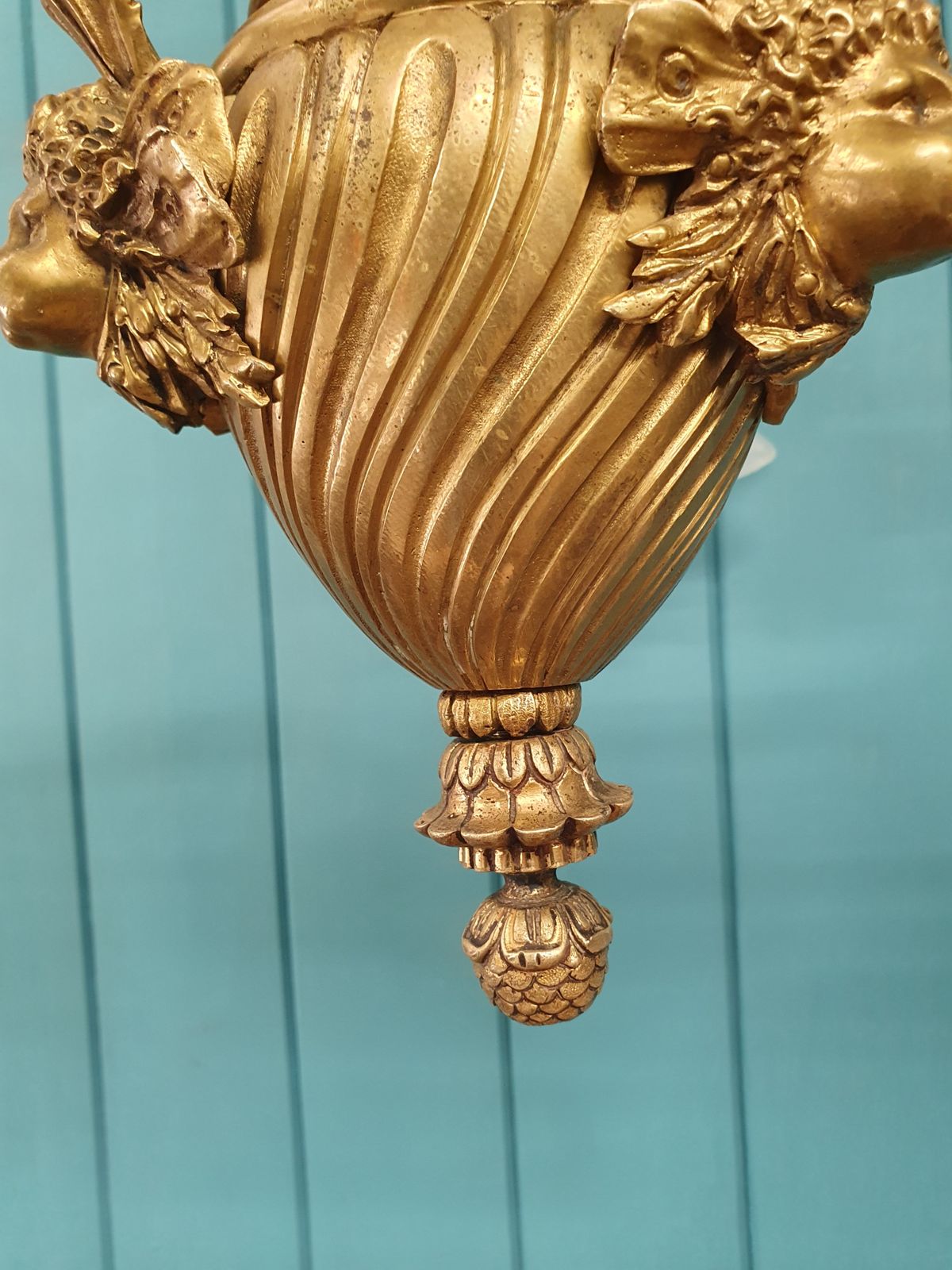 Brass And Glass Chandelier With Cherub Arms photo 495.0