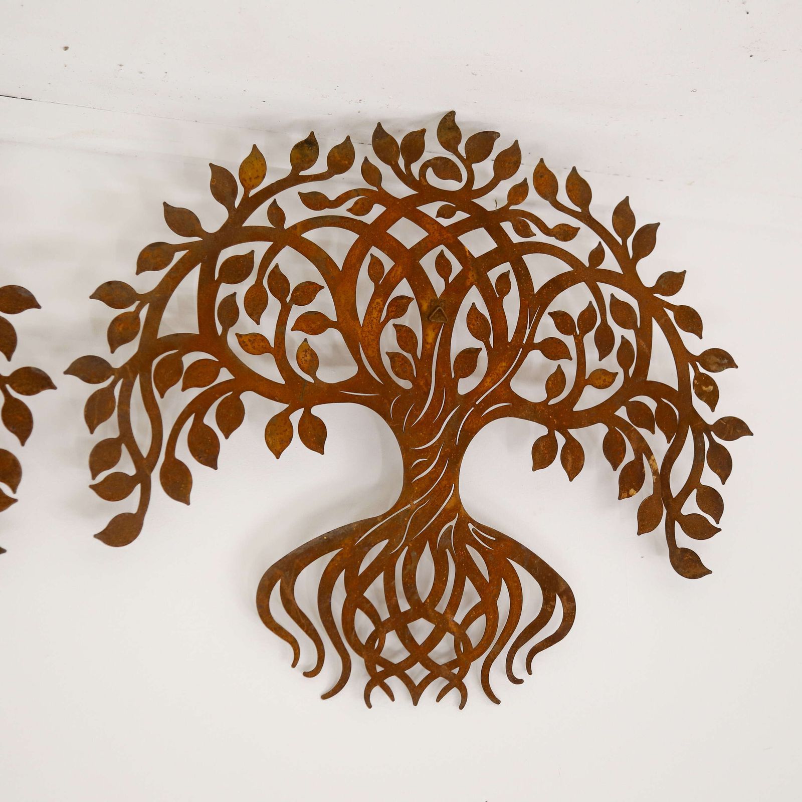 Pair Of 1970s Weathered Metal Tree Wall Hangings   English Decorative Art photo 235.0