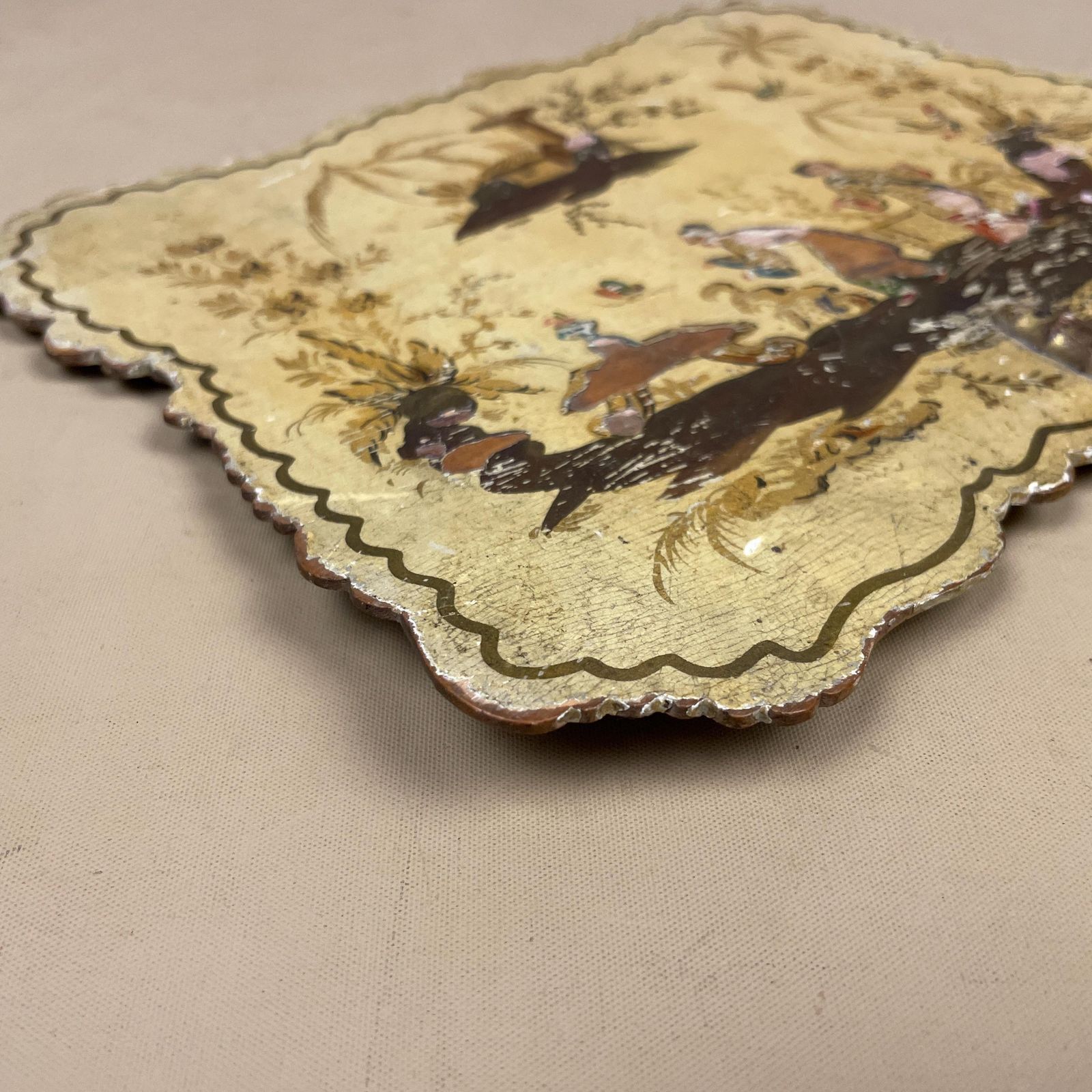 Antique Face Screen Hand Held Figurative Chinoiserie Heat Protector Hand Painted Ladies Accessory Oriental Wooden photo buy