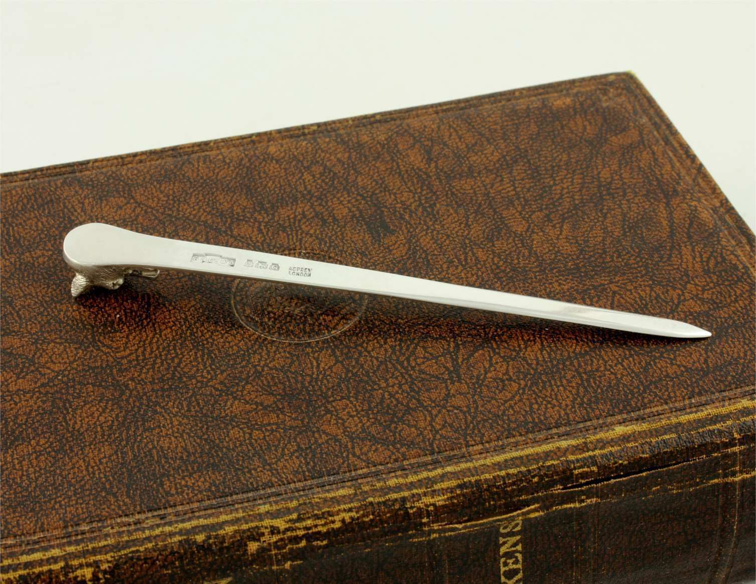 Antique Asprey Fox Head Silver Letter Opener. Paper Knife. Page Turner. photo vinterior
