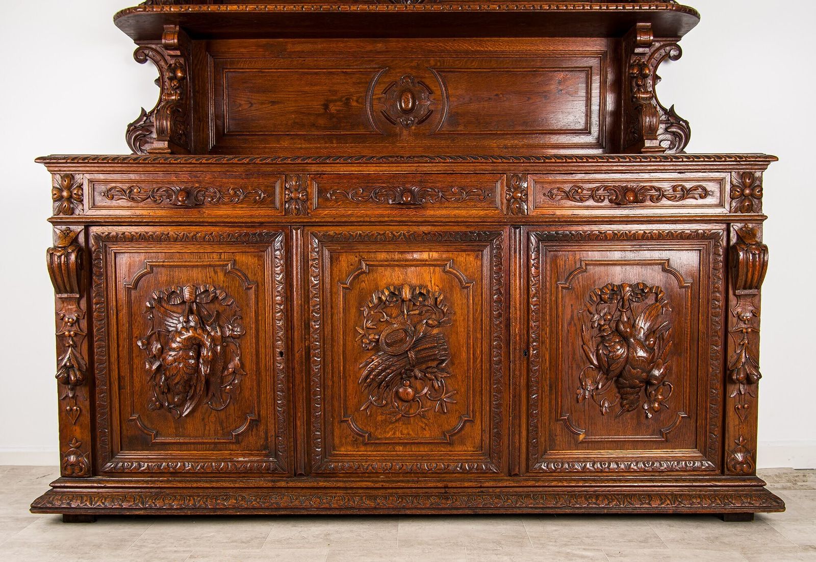 Antique French Oak Sideboard Buffet Circa 1880 Hand Carved 19th Century photo for sale