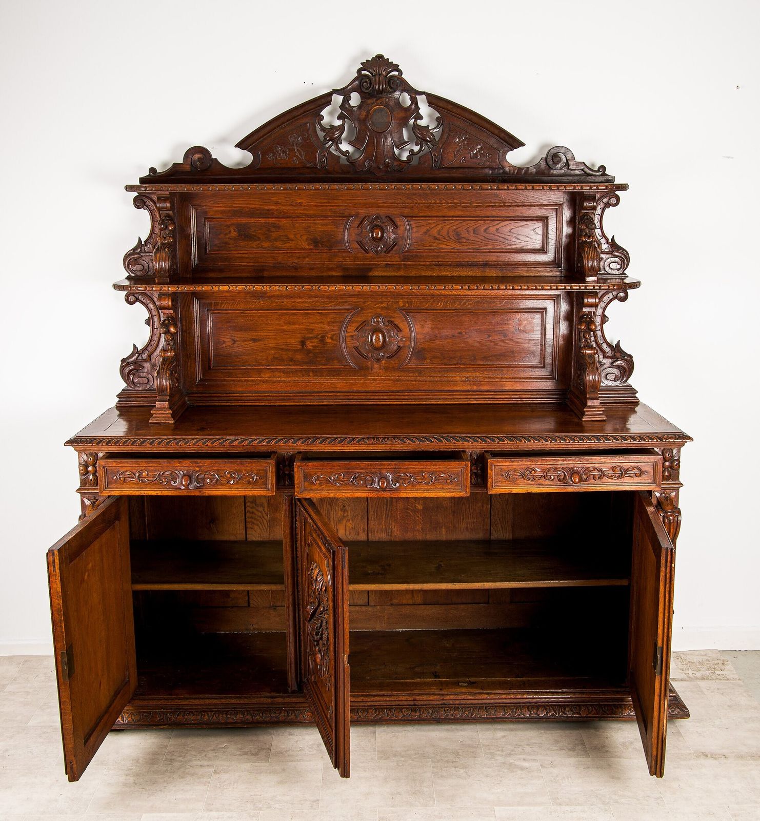 Antique French Oak Sideboard Buffet Circa 1880 Hand Carved 19th Century photo Furniture