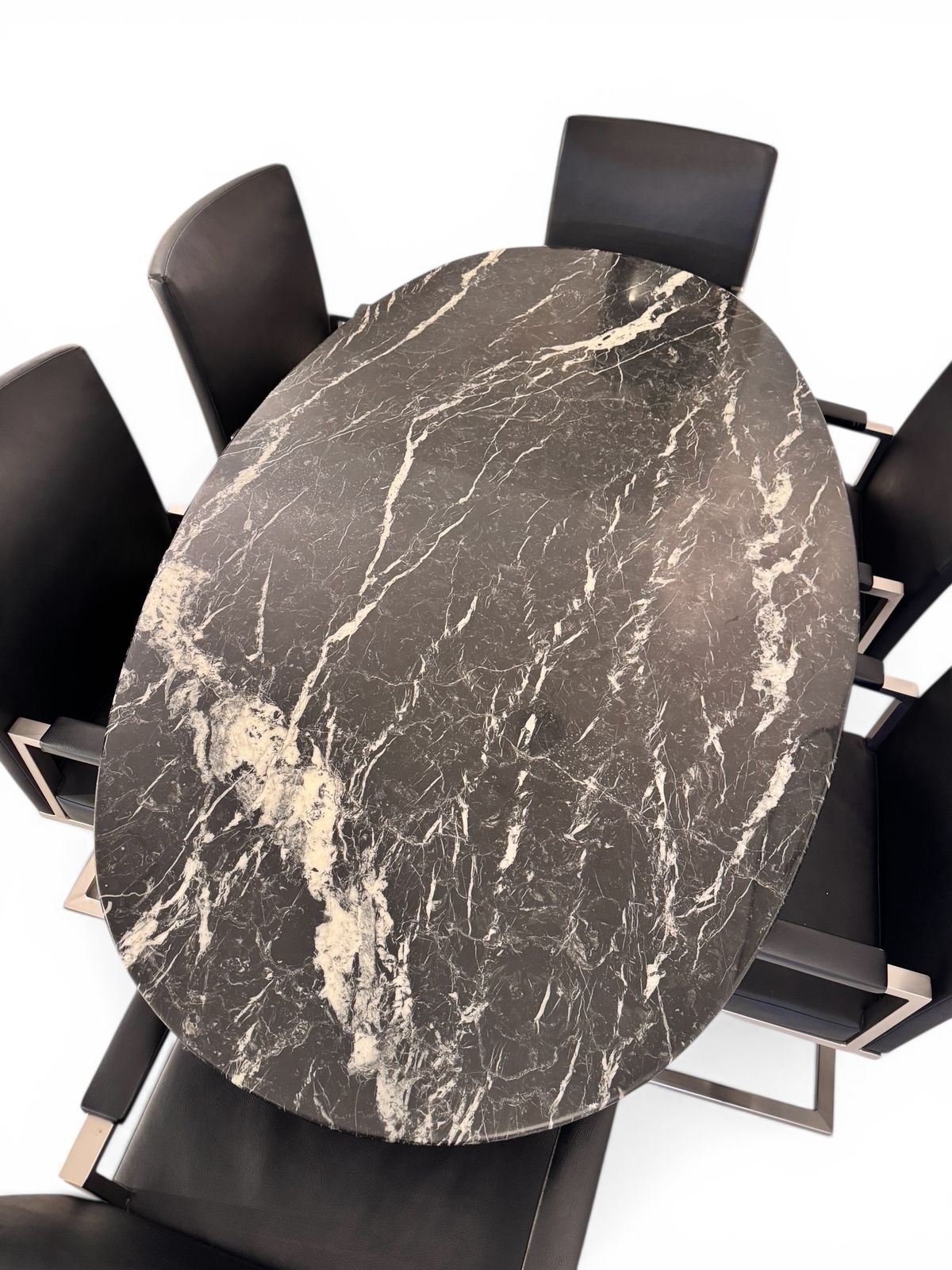 Italian Black Marble Dining Suite With Leather Cantilever Bauhaus Chairs photo vintage