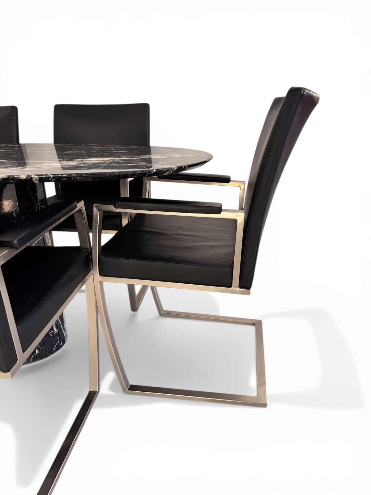 photo furniture Italian Black Marble Dining Suite With Leather Cantilever Bauhaus Chairs