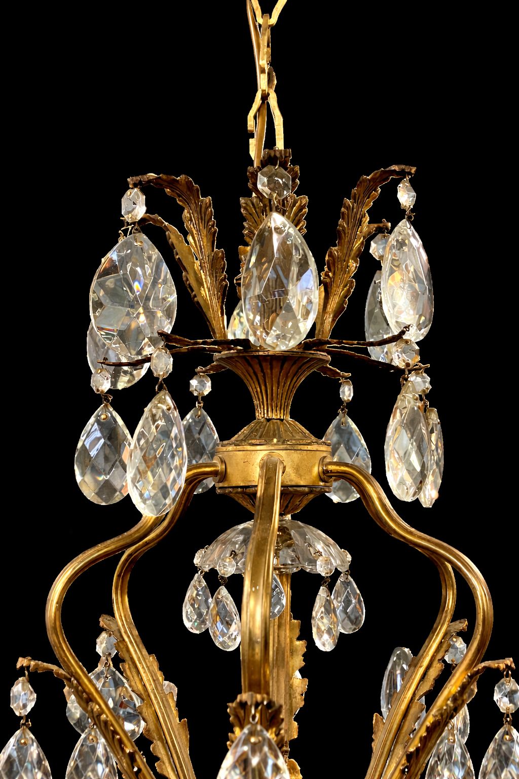 Fine Antique Gilt Bronze Crystal 18 Light Chandelier, Circa 1920 photo Lighting