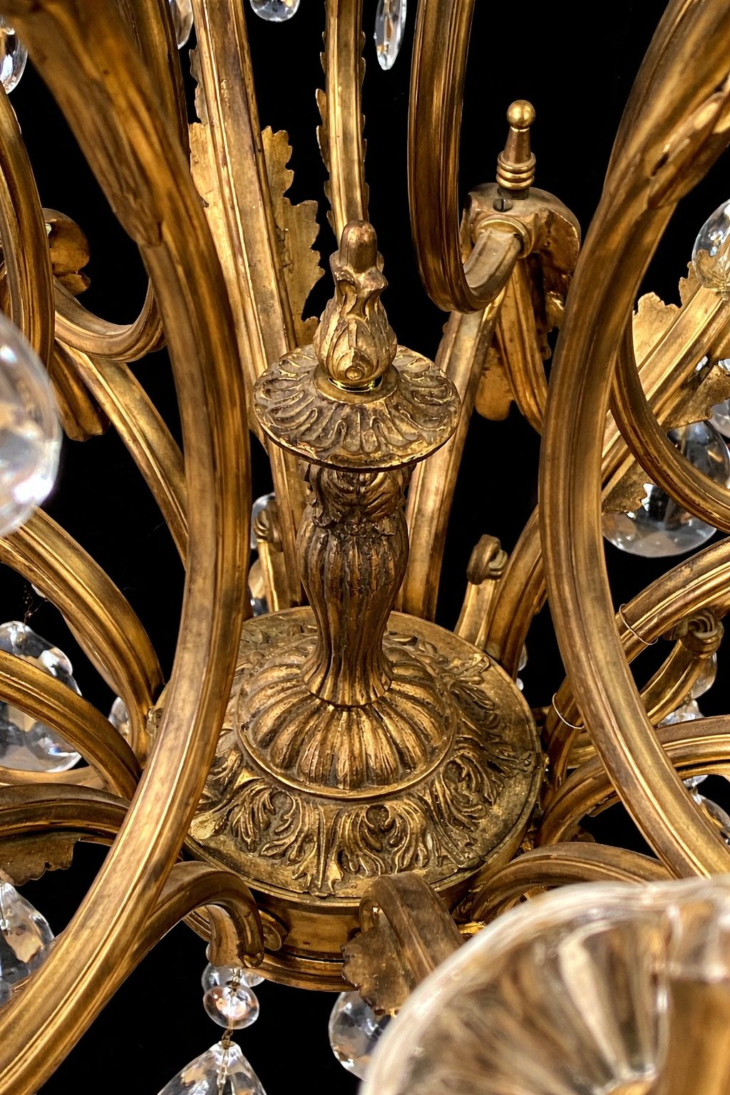 Fine Antique Gilt Bronze Crystal 18 Light Chandelier, Circa 1920 photo buy