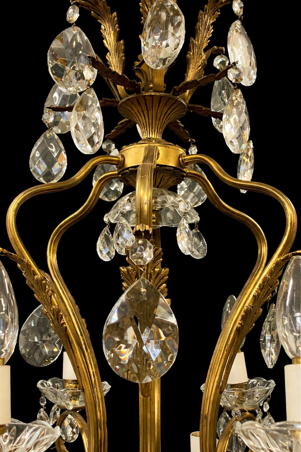 Lighting Fine Antique Gilt Bronze Crystal 18 Light Chandelier, Circa 1920 photo