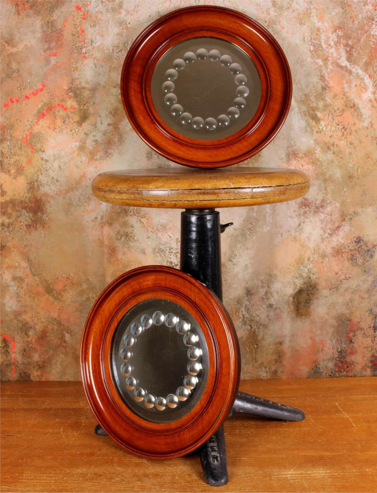Pair Victorian Sorcerer's Mirrors. Antique Round Convex Witch's Mirror.