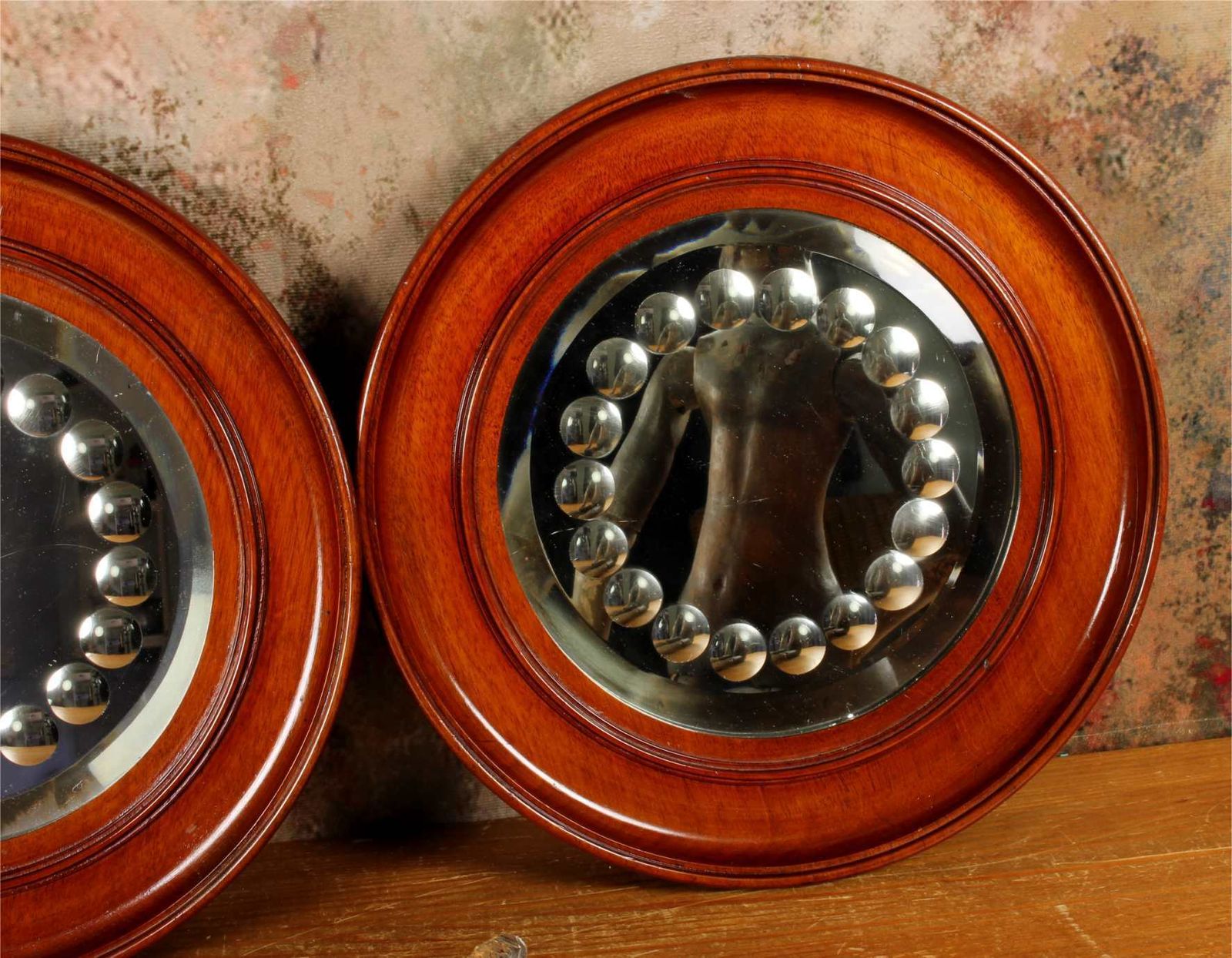 Pair Victorian Sorcerer's Mirrors. Antique Round Convex Witch's Mirror. photo Home Decor