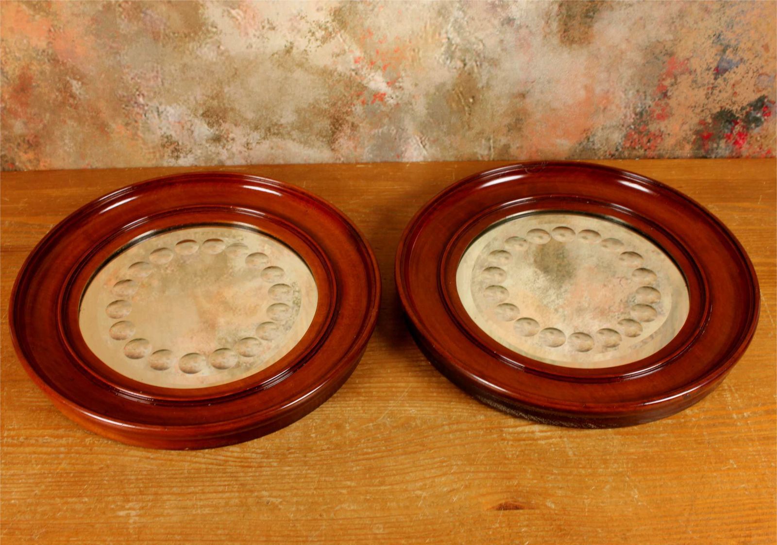 photo vintage Pair Victorian Sorcerer's Mirrors. Antique Round Convex Witch's Mirror.