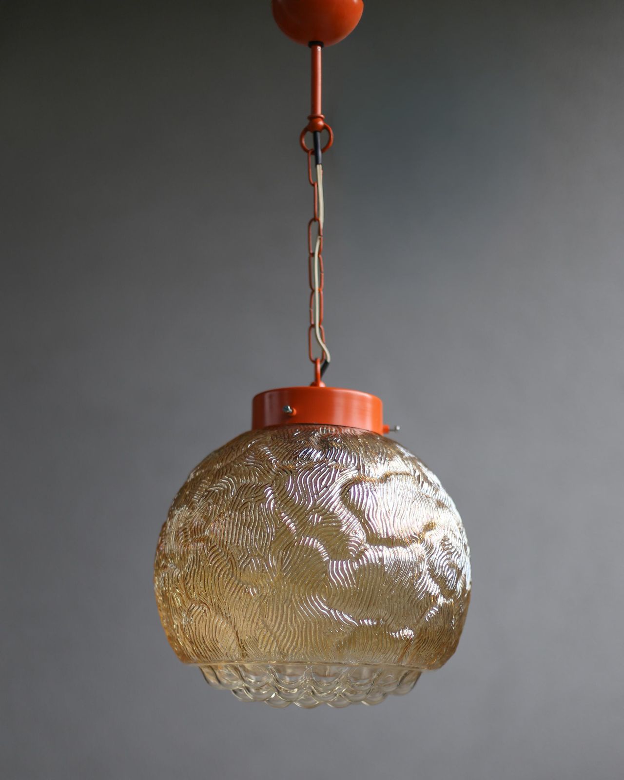 Xl Modernist Amber Glass Pendant Lamp – Sijaj Hrastnik Mid Century Globe Light, Made In Yugoslavia, 70s Lamp