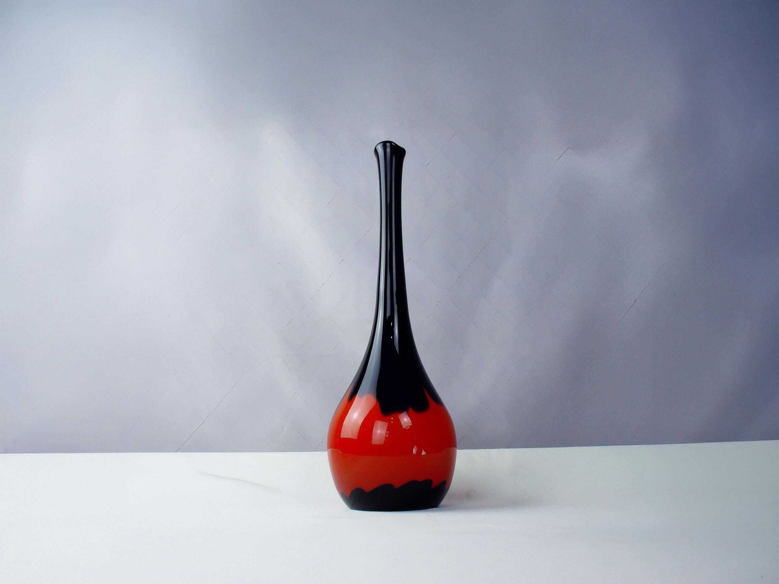 Tall Mid Century Red And Black Art Glass Vase Circa 1970 photo for sale