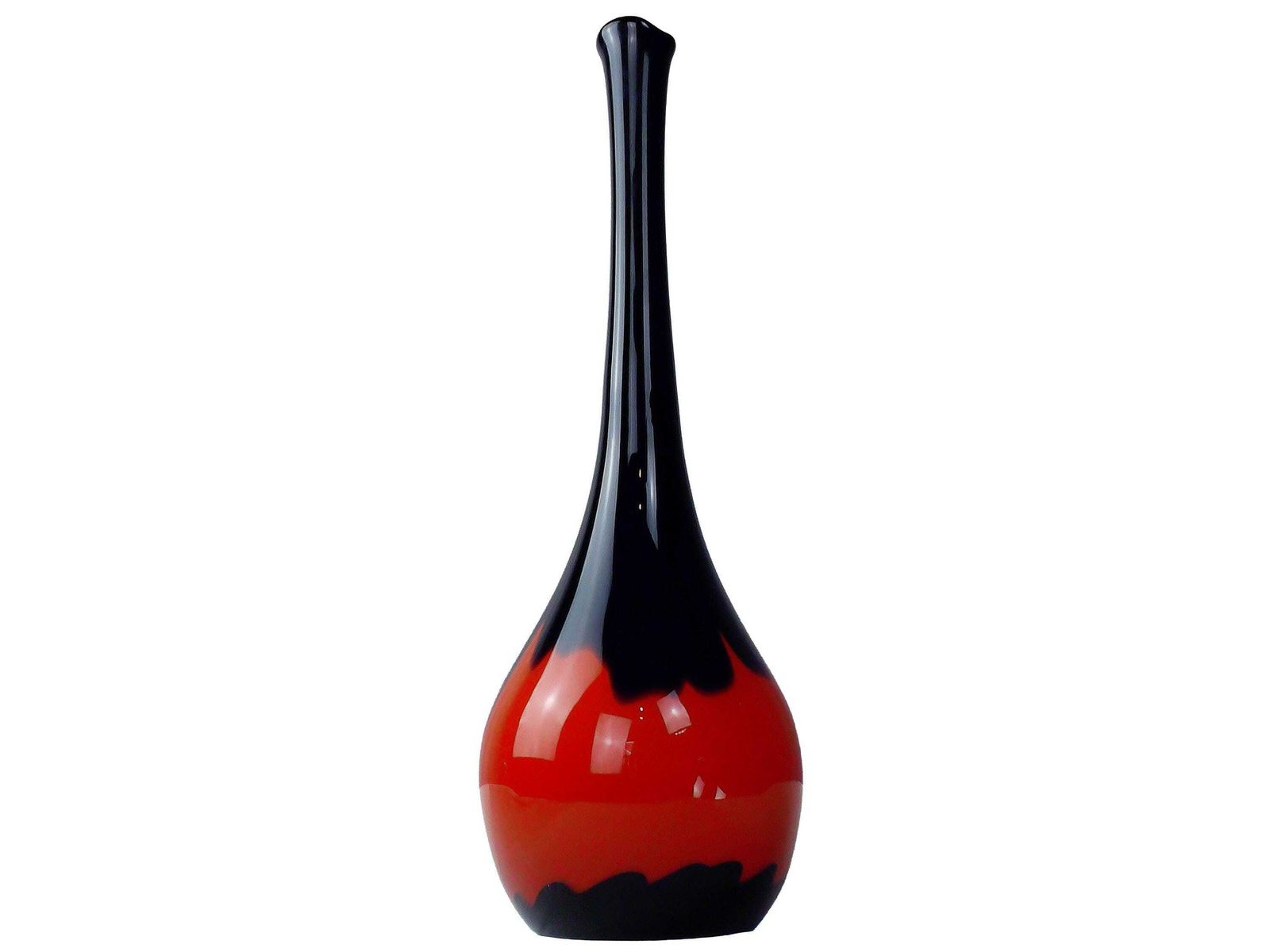 Tall Mid Century Red And Black Art Glass Vase Circa 1970 photo Home Decor