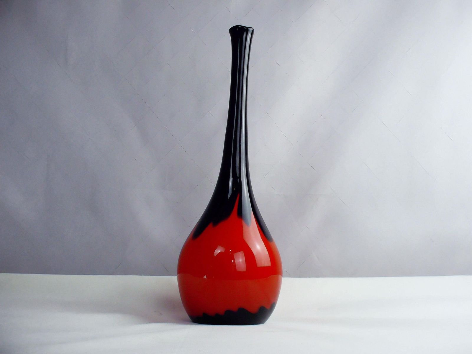 photo for sale Tall Mid Century Red And Black Art Glass Vase Circa 1970