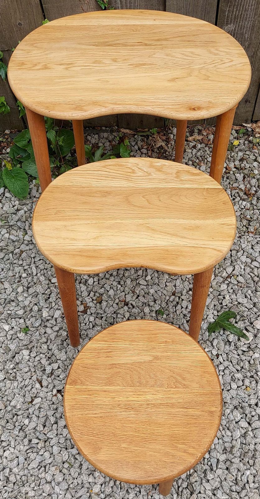Mcm Kidney Shaped Oak Nest Of Tables photo Furniture