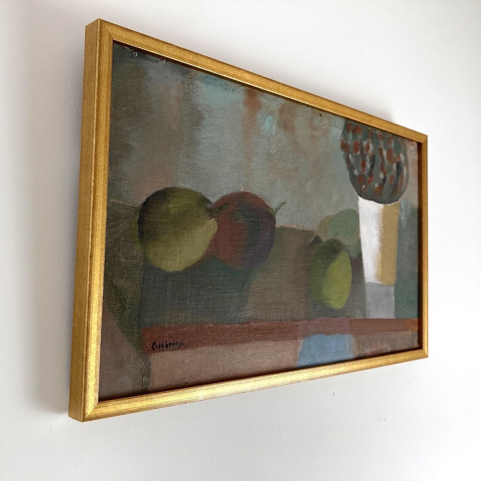 Still Life Of Pears   Vintage Mid Century Modern Scandinavian Original Oil Painting photo furniture