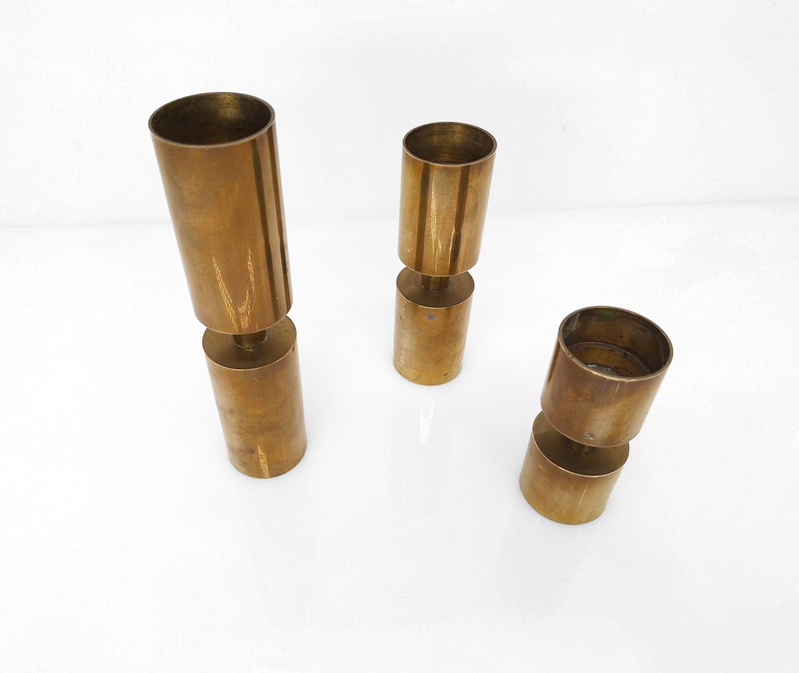 3 Scandinavian Candlesticks In Solid Brass, Thelma Zoega, Sweden, 1976 photo furniture