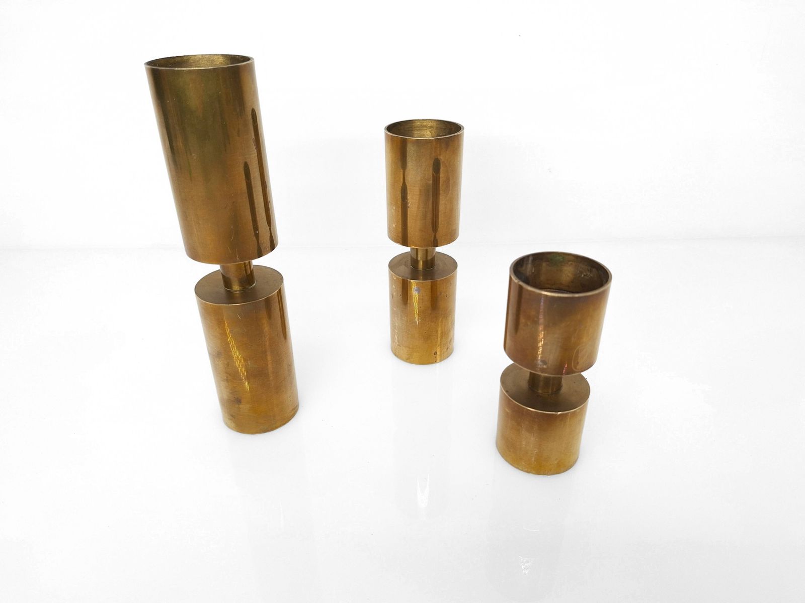 3 Scandinavian Candlesticks In Solid Brass, Thelma Zoega, Sweden, 1976 photo Home Decor