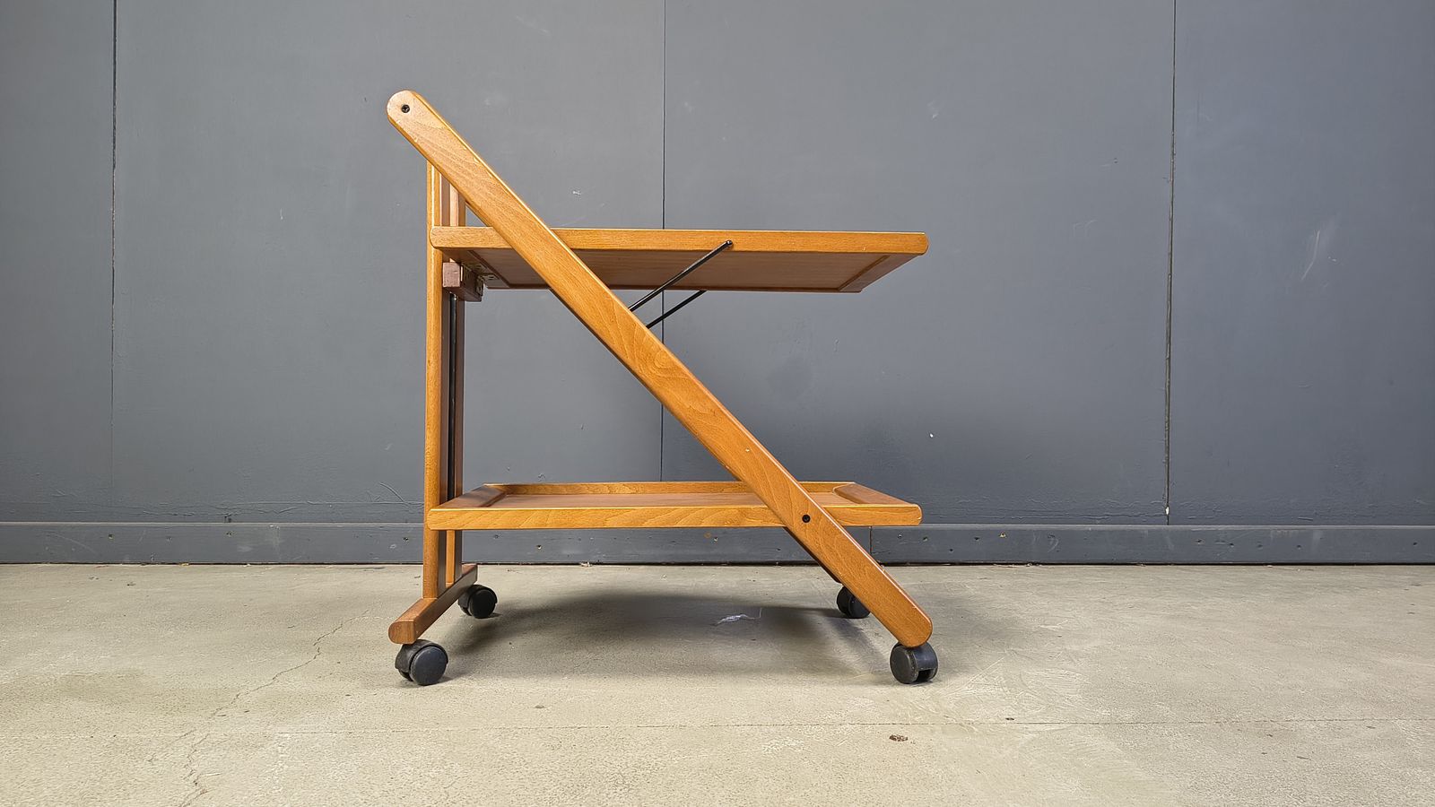Vintage Italian Foldable Wooden Serving Cart, 1980s