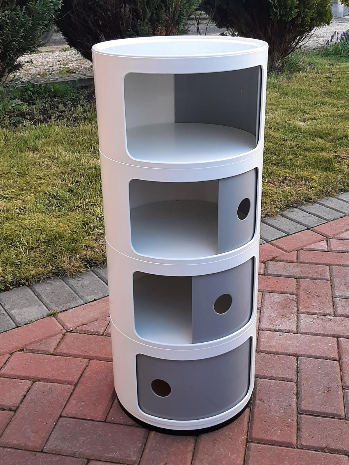 Grey & White Kartell Componibili Classic 4 Level Tiered Unit Anna Castelli Mid Century photo for sale
