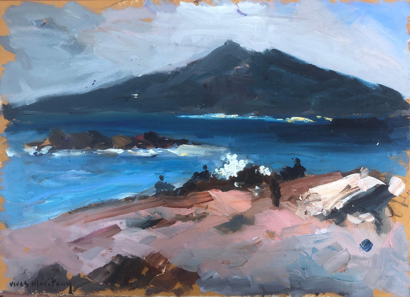 Joan Vives Maristany Mediterranean Coastal Landscape Oil Painting Spanish Impressionist Modern Plein Air Style 1990s
