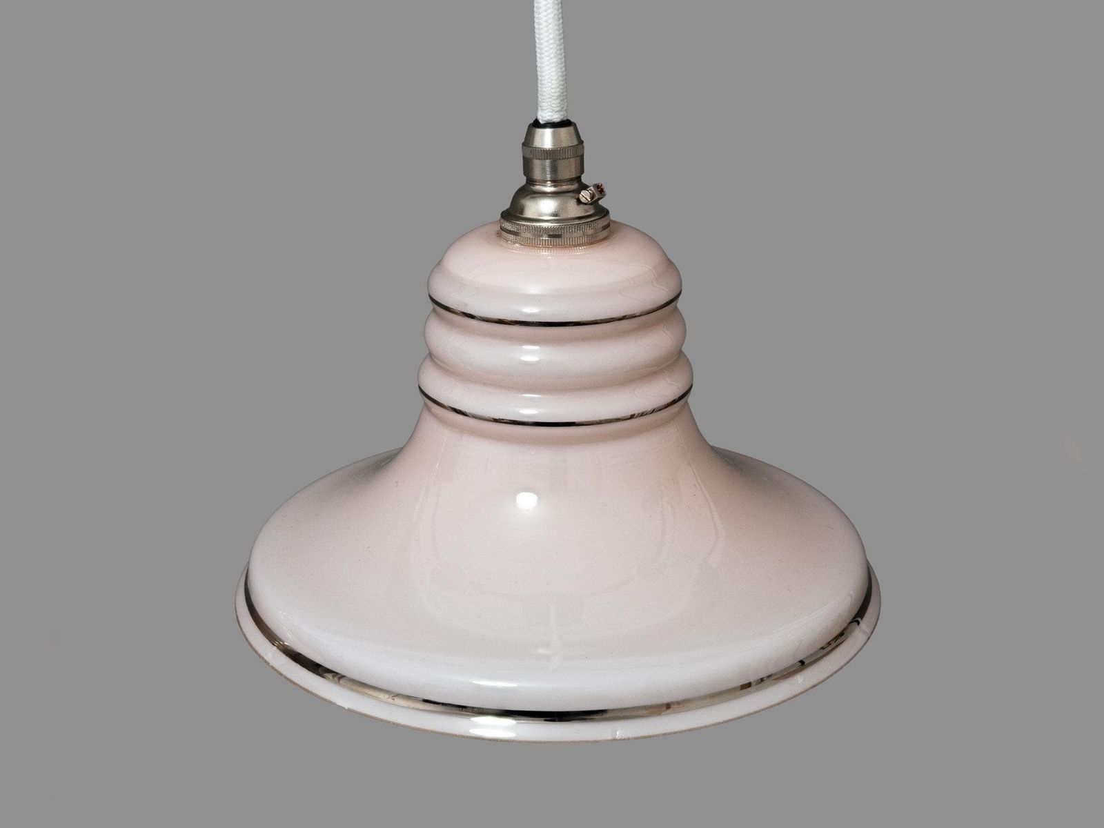 Vintage Art Deco Light Pink Glass Pendant Shade – Silver Bands, 1930s 1940s Lighting photo buy