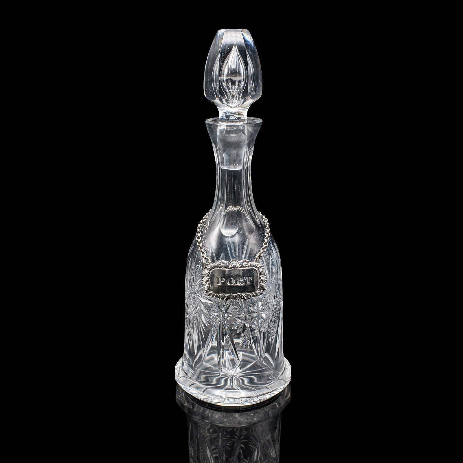 Vintage Port Decanter, English, Glass, Silver Label, Spirit Bottle, Mid Century photo for sale