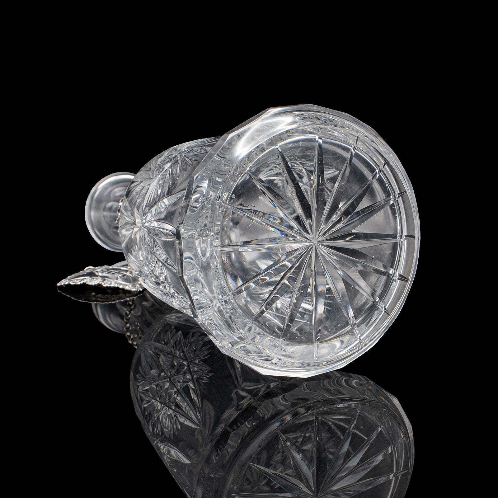Home Decor Vintage Port Decanter, English, Glass, Silver Label, Spirit Bottle, Mid Century photo