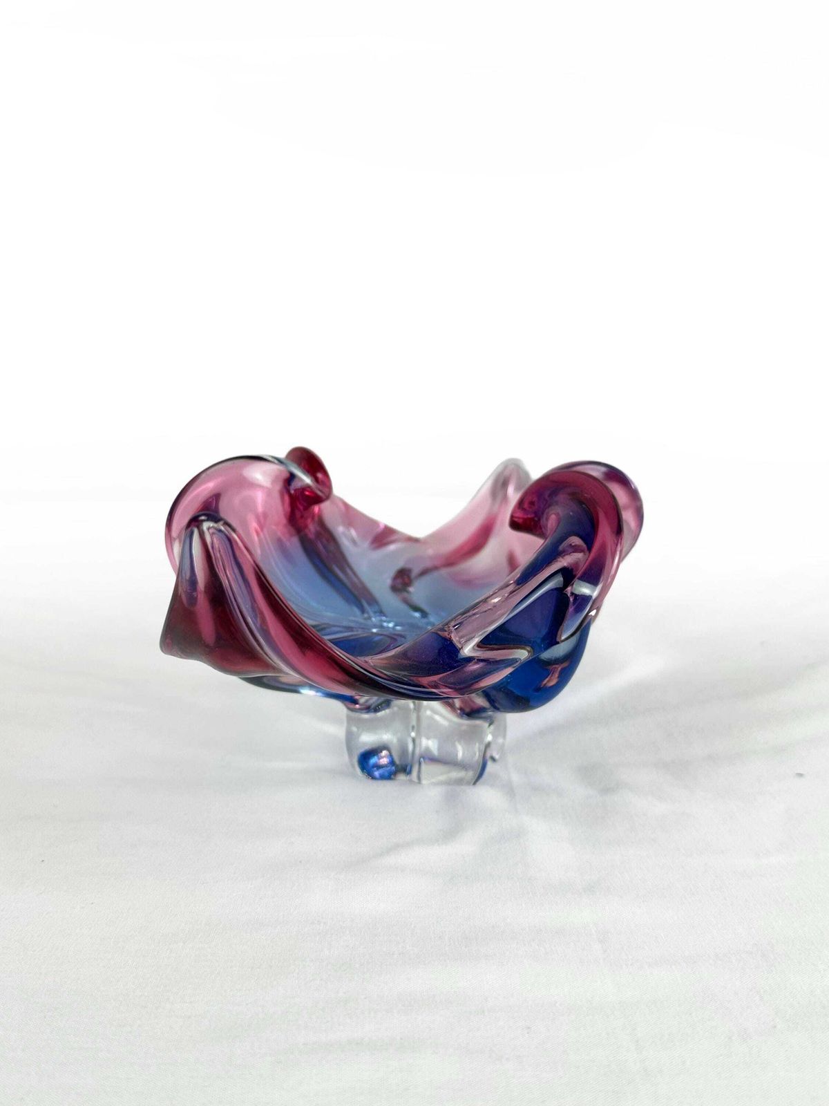 photo vinterior Mid Century Sommerso Art Glass Bowl: Blue Pink Chribska Jozef Hospodka