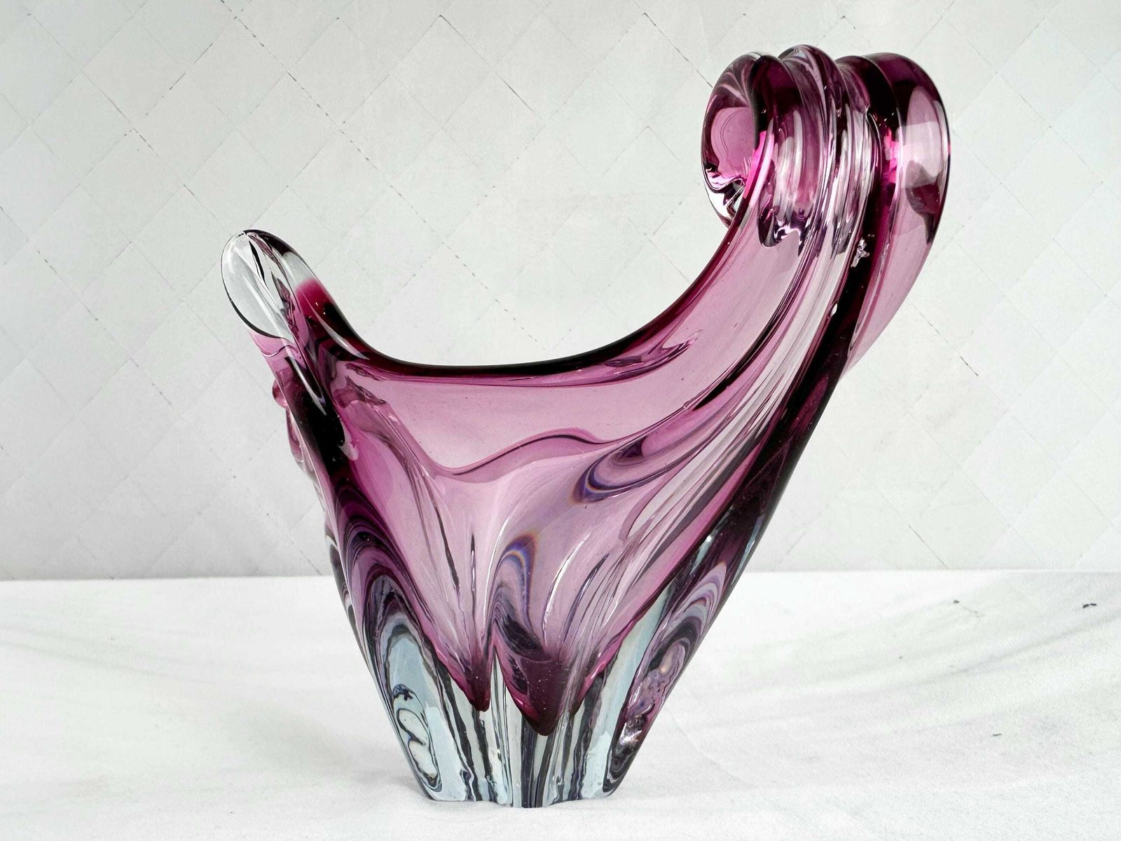 Mid Century Cristallo Venezia Ccc Murano Pink & Blue Sommerso Art Glass Sculptured Bowl 1960 photo for sale