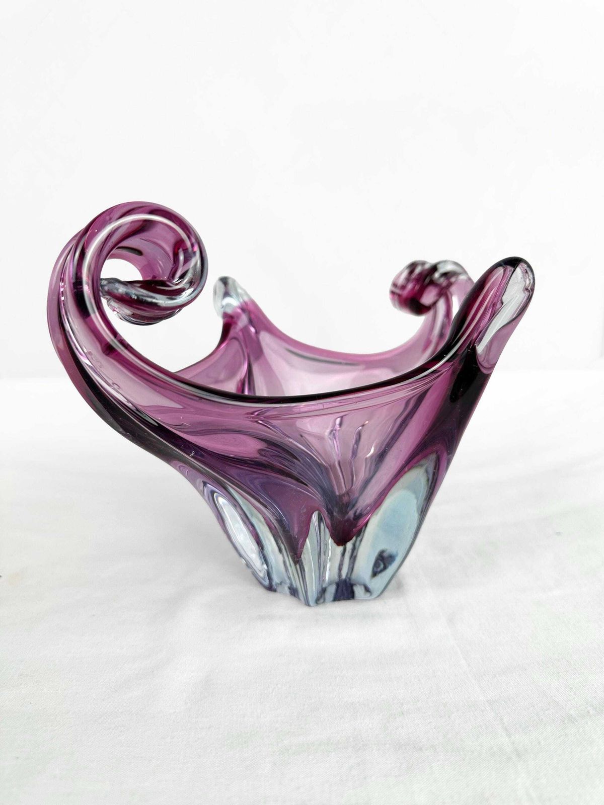 Mid Century Cristallo Venezia Ccc Murano Pink & Blue Sommerso Art Glass Sculptured Bowl 1960 photo Home Decor