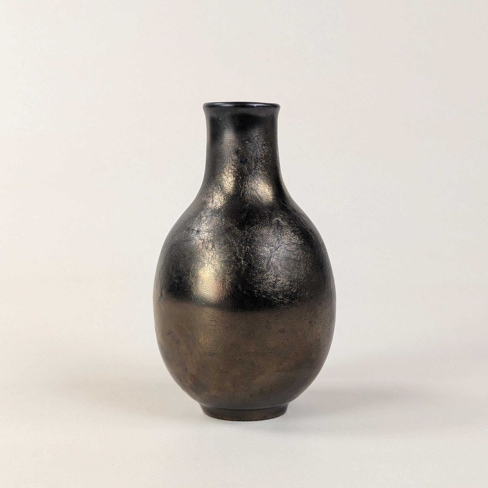 Rare Greber Iridescent Ceramic Vase, French Art Deco Stoneware, Metallic Glaze Studio Pottery, Antique Beauvais Marked Base