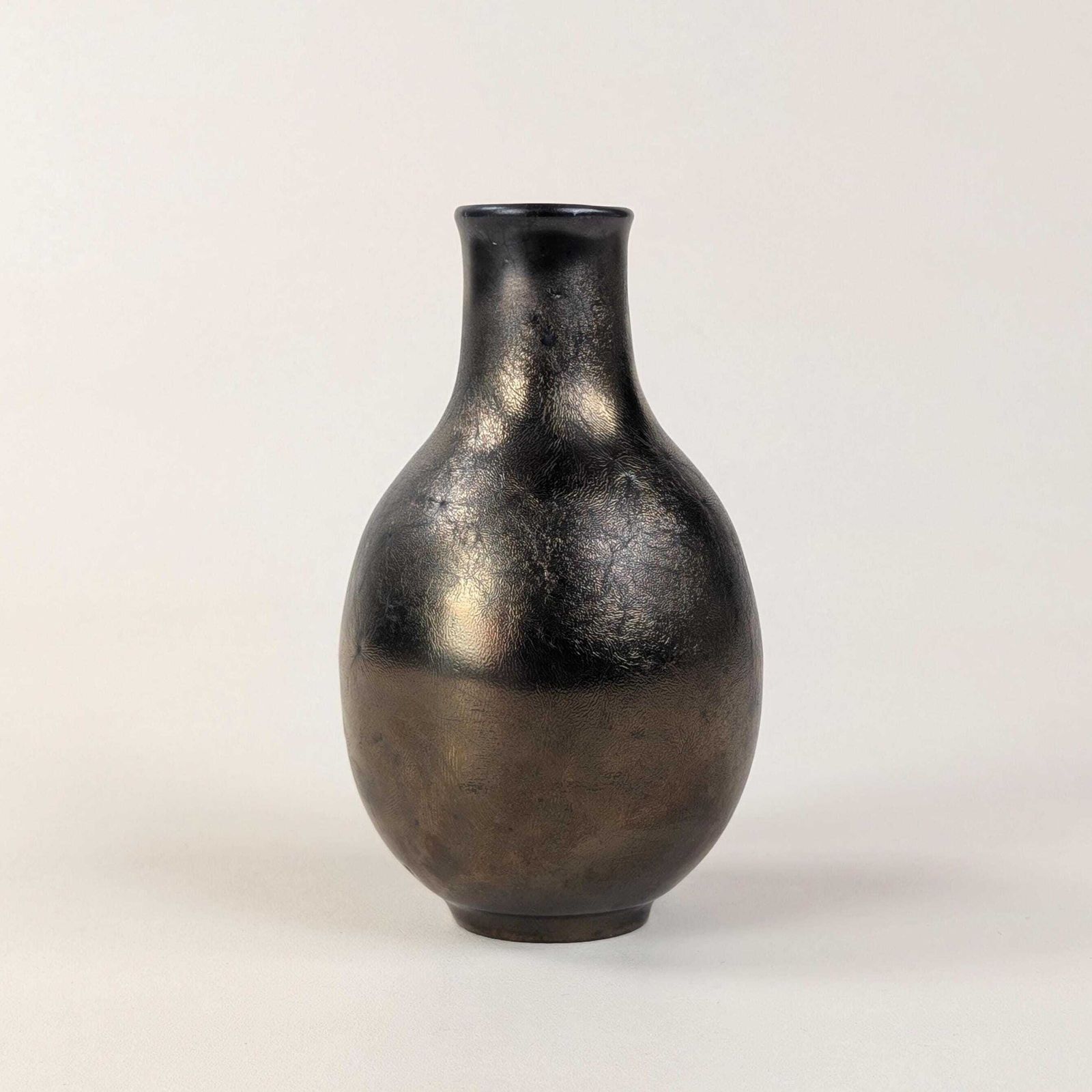 photo furniture Rare Greber Iridescent Ceramic Vase, French Art Deco Stoneware, Metallic Glaze Studio Pottery, Antique Beauvais Marked Base