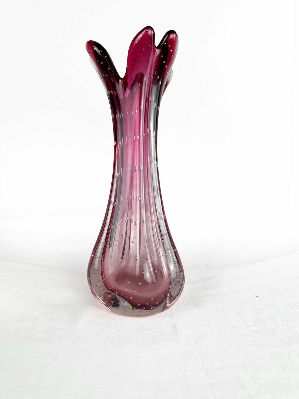 Vintage Mid Century Bullicante Murano Swung Art Glass Vase Circa 1960 photo vinterior