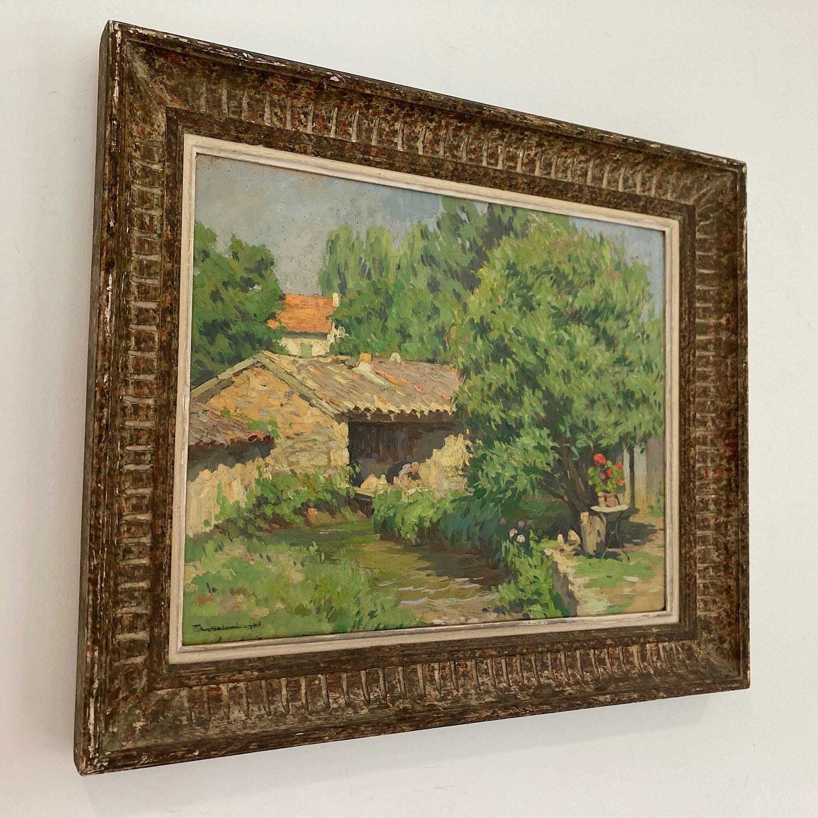 A Summer Garden In France   Medium Antique Original European Impressionist Oil Painting Of A French Garden photo for sale