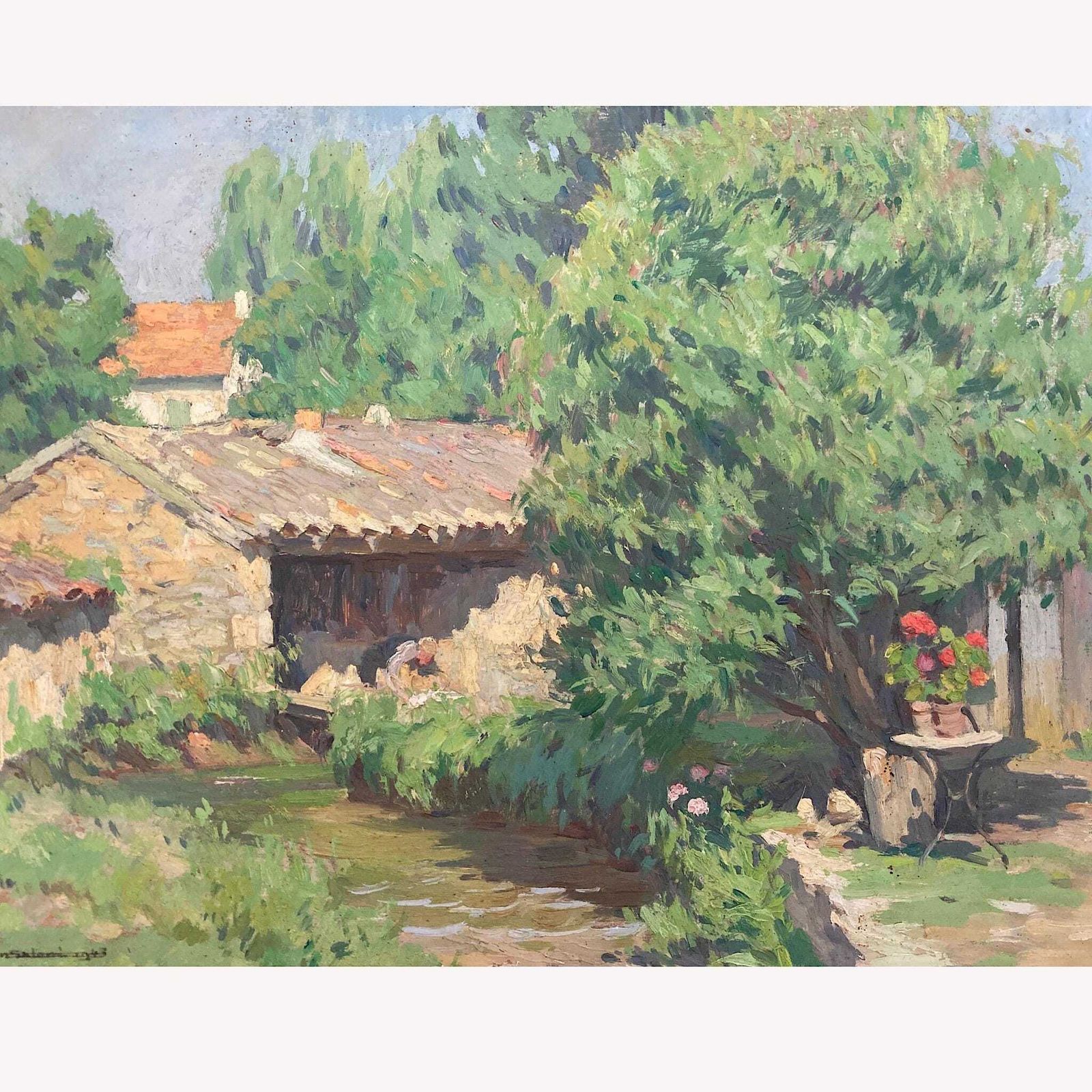 A Summer Garden In France   Medium Antique Original European Impressionist Oil Painting Of A French Garden photo Art
