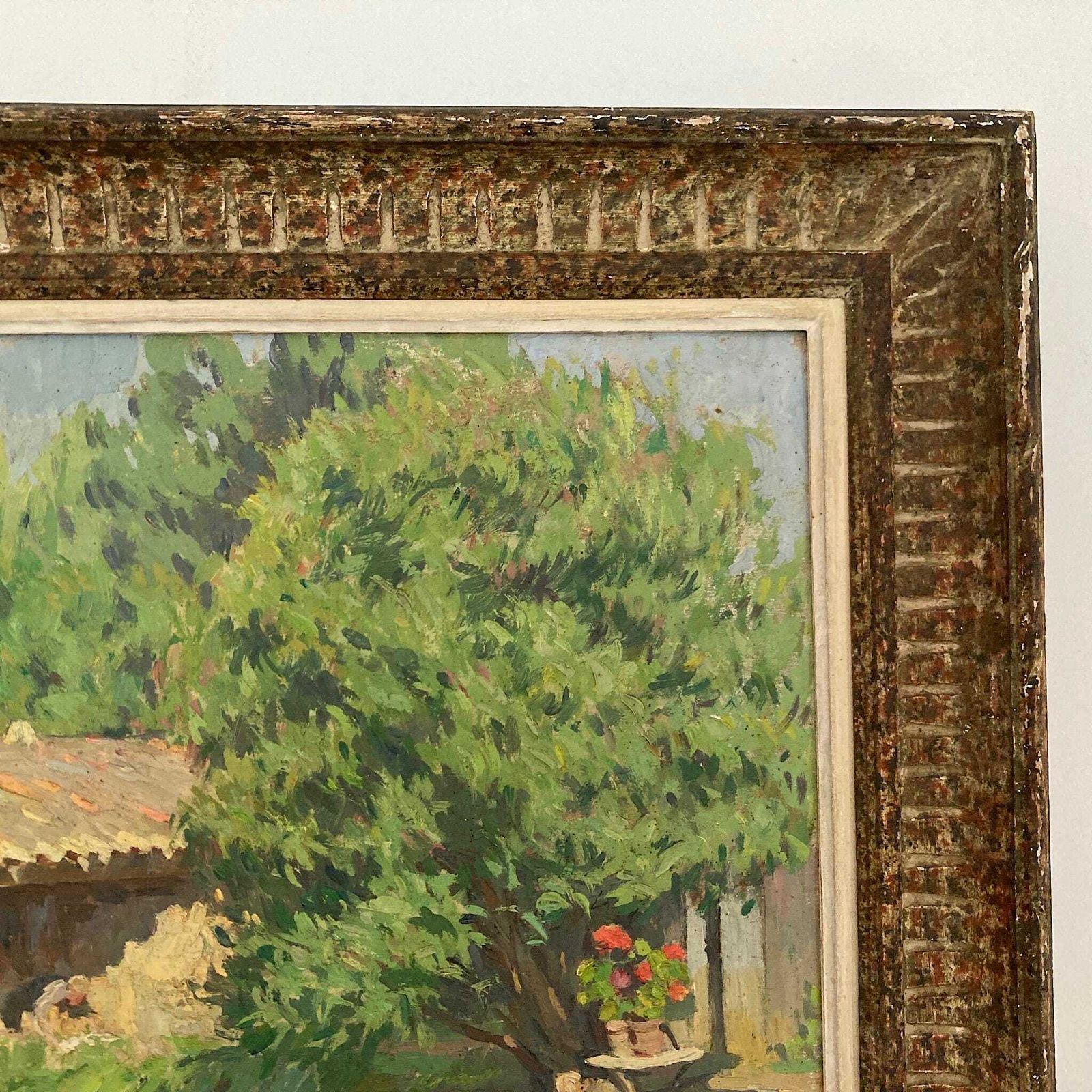 A Summer Garden In France   Medium Antique Original European Impressionist Oil Painting Of A French Garden photo buy
