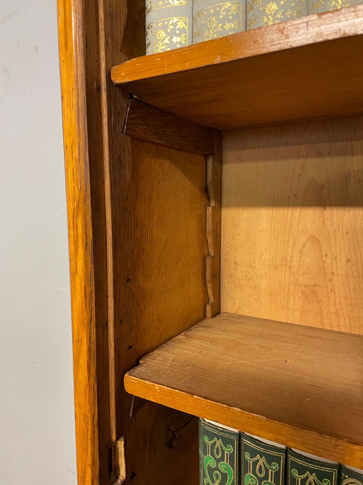 Arts And Crafts Golden Oak Slim Bookcase Over Cupboard photo vinterior