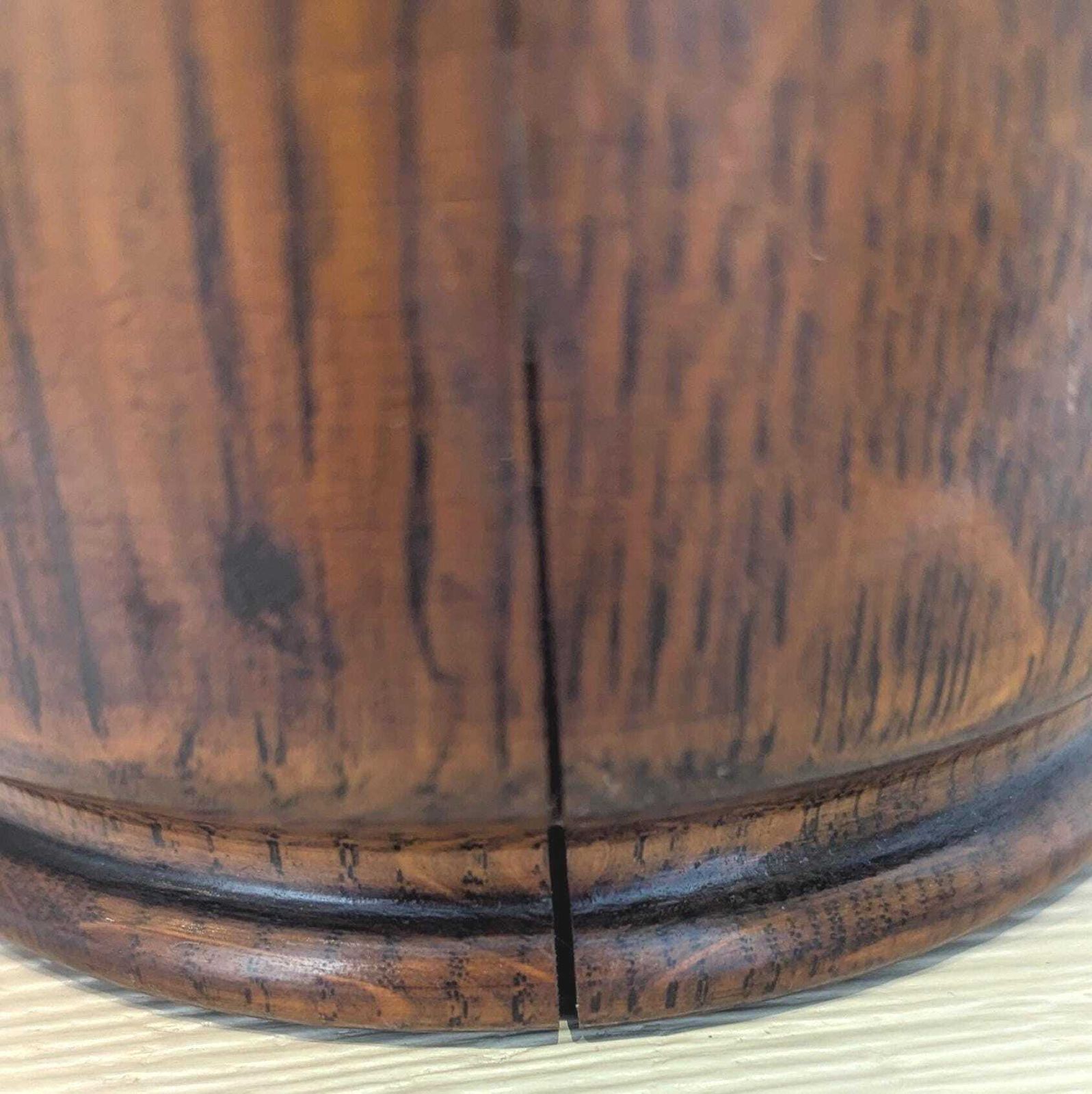 photo for sale 1930s Oak Wooden Biscuit Barrel With Silver Plated Fittings Cookie Jar