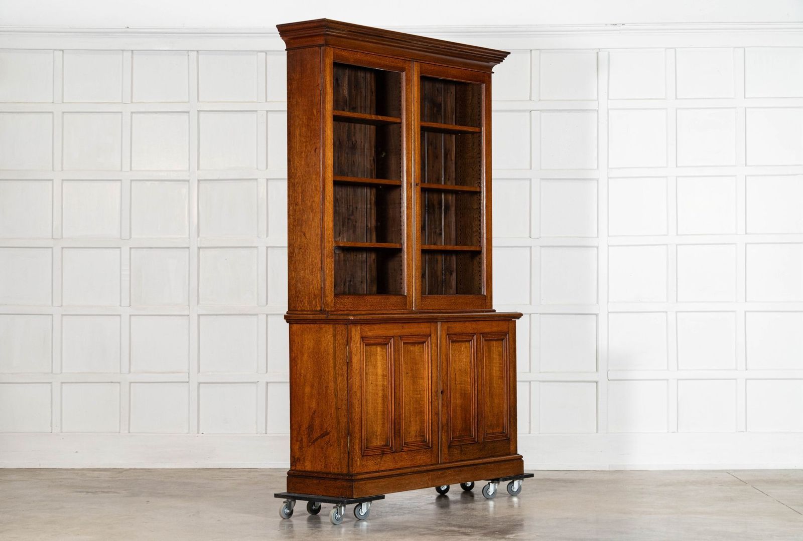 Large 19thc English Oak Glazed Bookcase Cabinet photo 5118.0