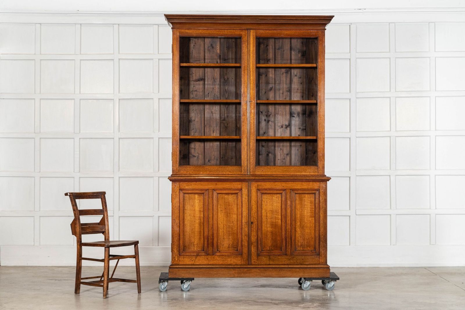 Large 19thc English Oak Glazed Bookcase Cabinet photo vinterior