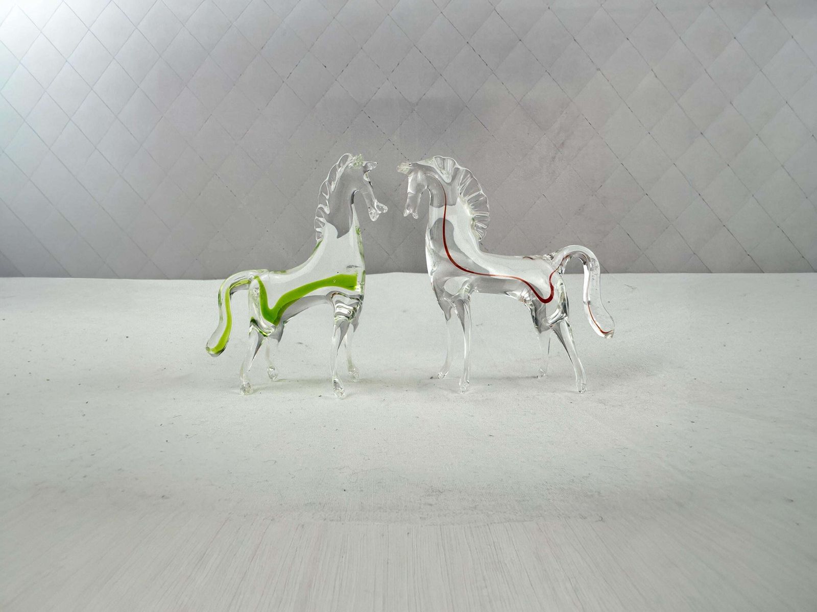 Two Mid Century Murano Sommerso Horse Figurines Made In Italy 1970 photo buy