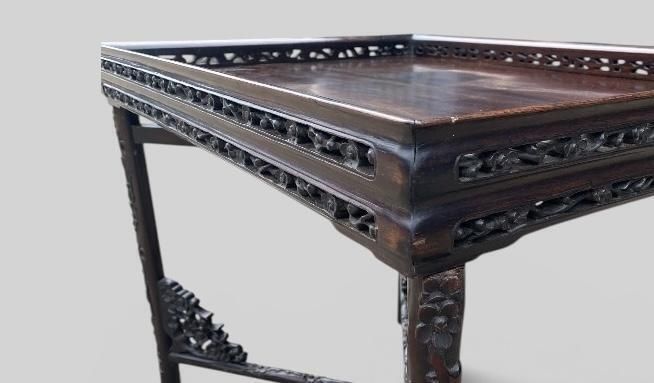 Antique Chinese Carved Padauk Tray On Stand photo vinterior