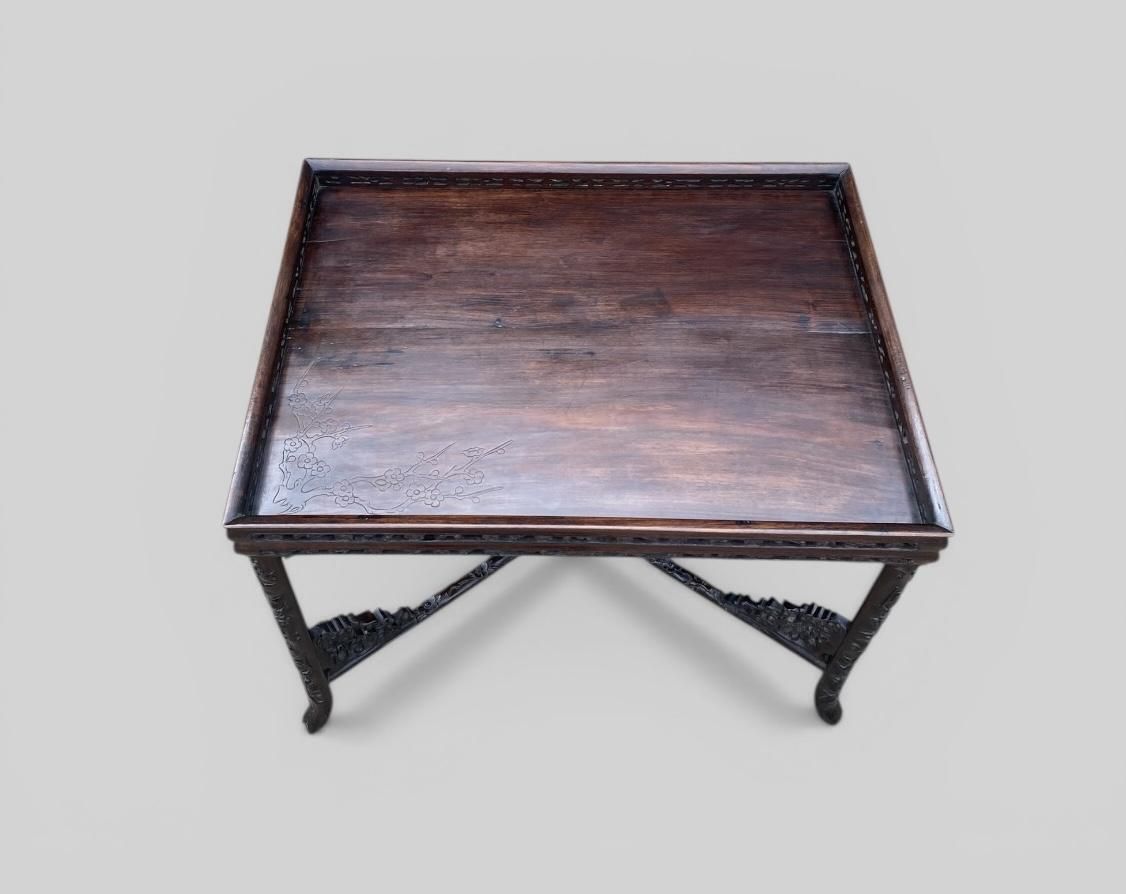 Antique Chinese Carved Padauk Tray On Stand photo buy