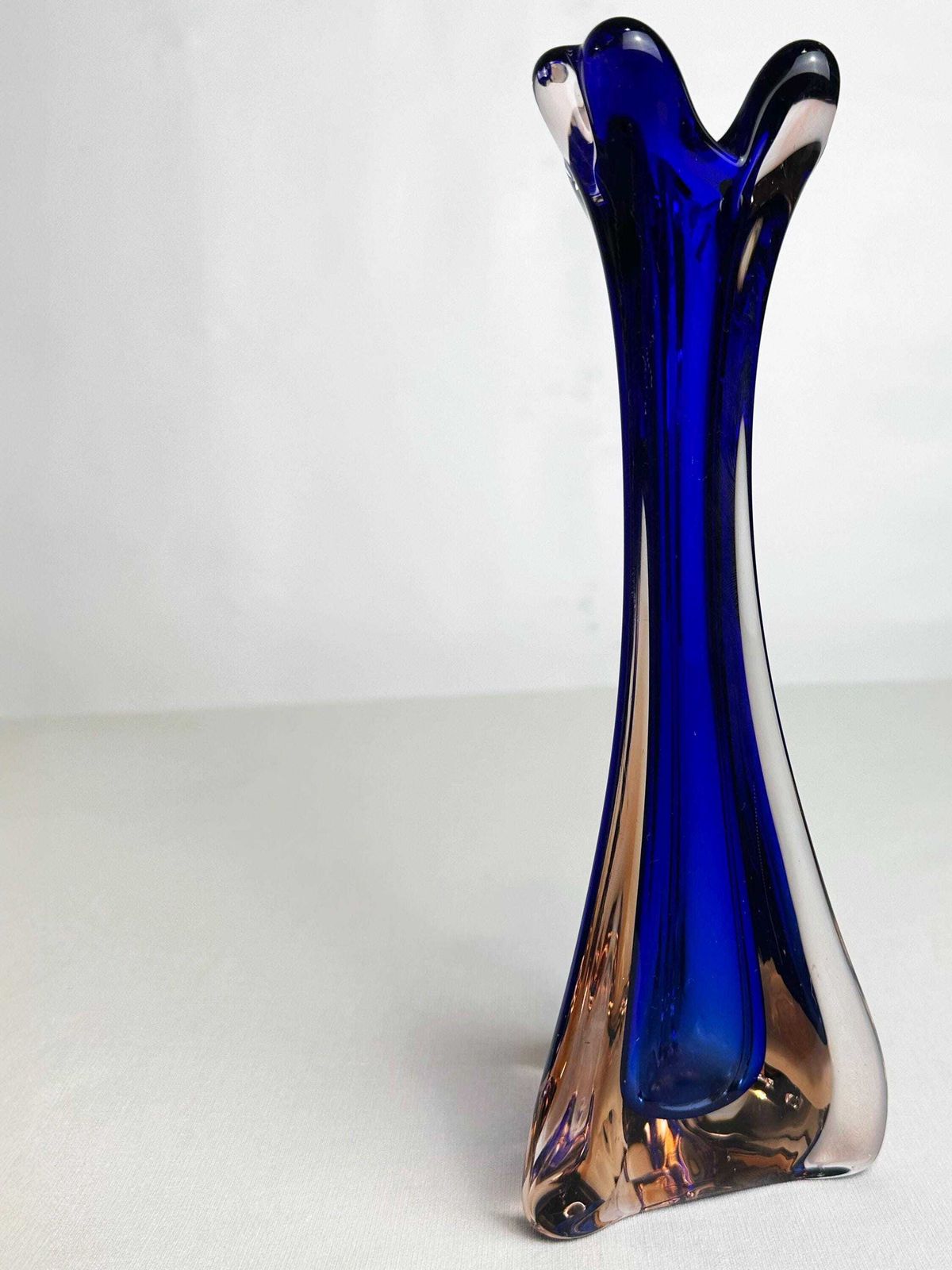 Mid Century Murano Cobalt Blue Sommerso Art Glass Vase 1960 photo Home Decor