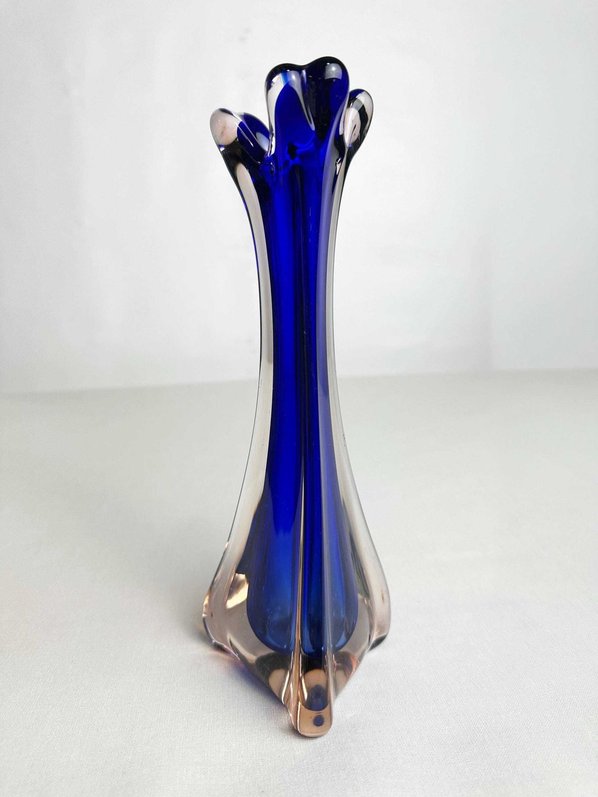 Mid Century Murano Cobalt Blue Sommerso Art Glass Vase 1960 photo 105.0