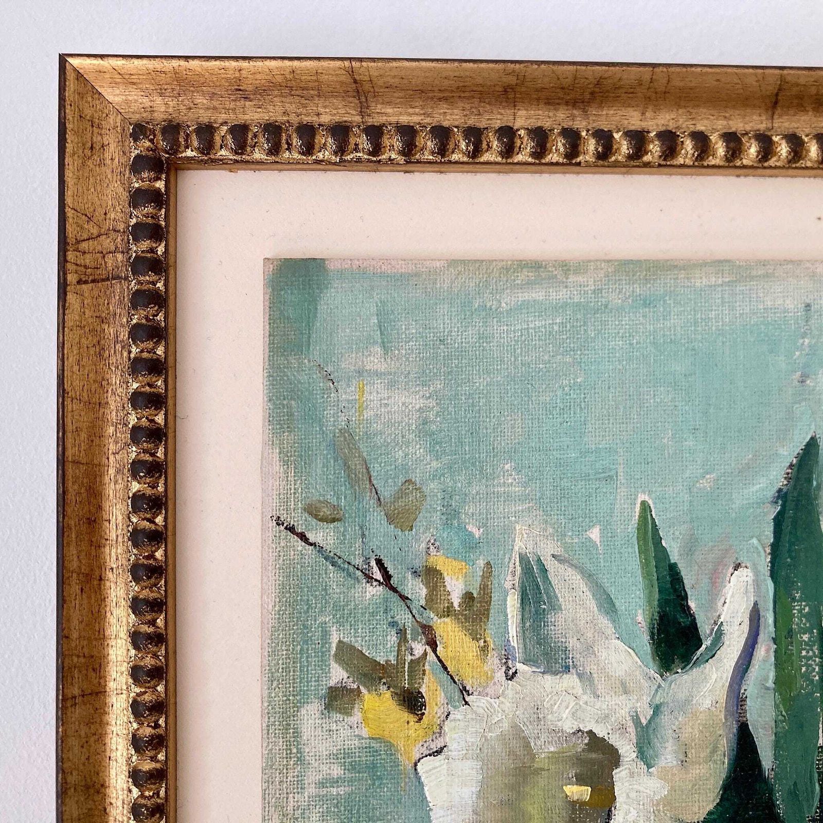 Daffodils Oil Painting – Nan Greacen Impressionist Floral Still Life, Framed Canvas photo vintage